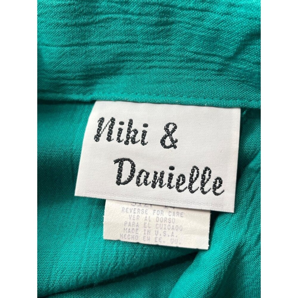 Vintage Niki Danielle Dress Women 14 Turquoise Shirt Dress Bird Brooch USA Made - Picture 3 of 10